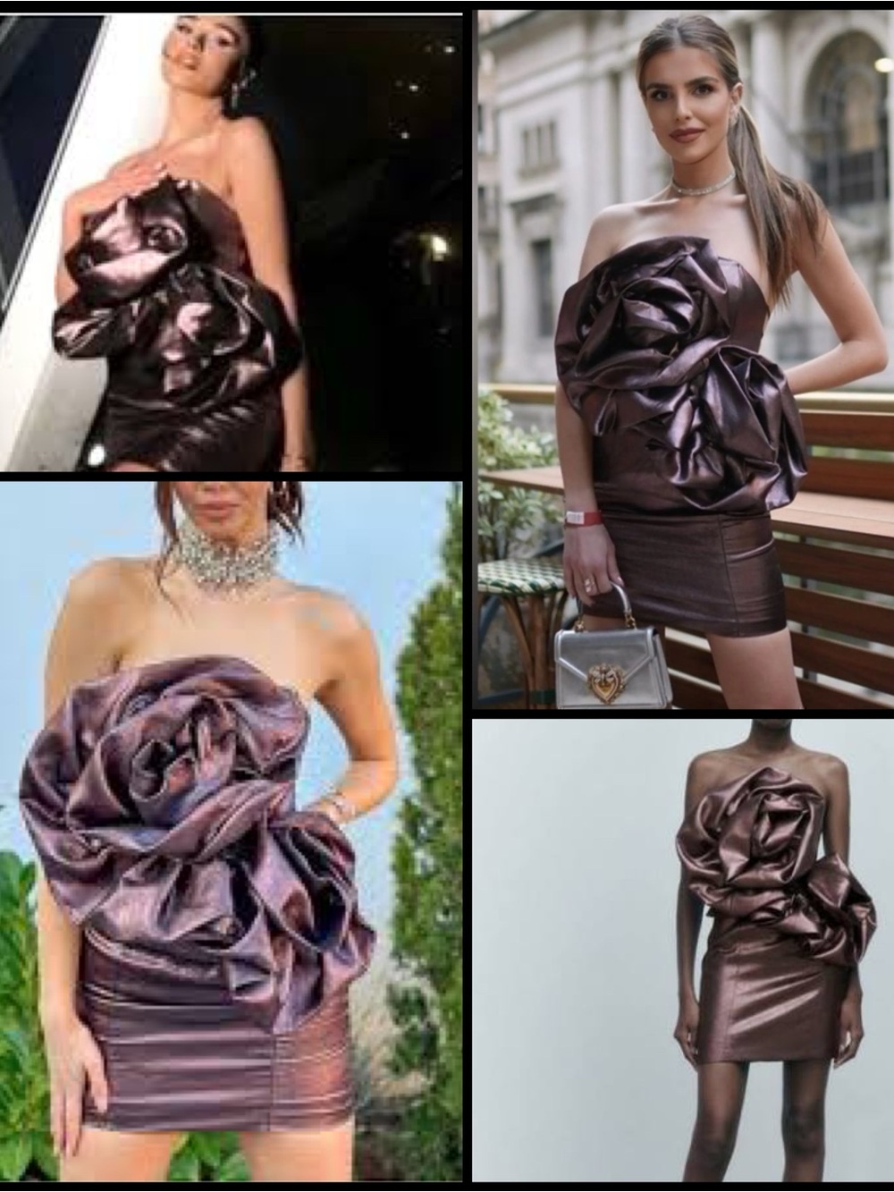 ZARA Metallic Voluminous 3D Flower Blogger Mini Dress Copper Bronze Strapless XS